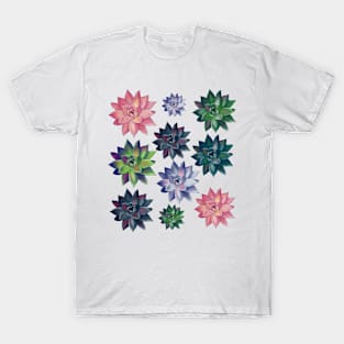 Colorful Succulent Watercolor Pattern T-Shirt